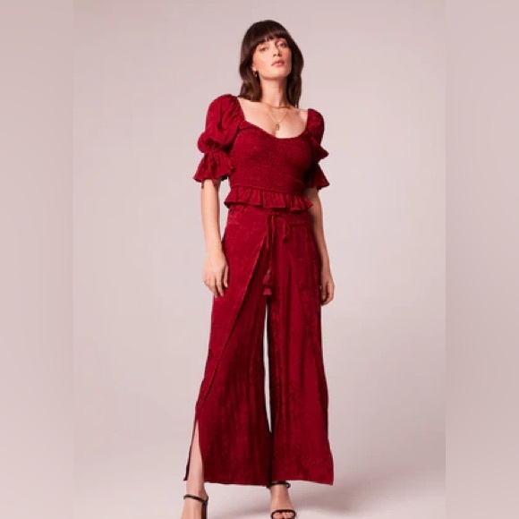 NWT Band of The Free LEA RHUBARB SMOCKED CROP TOP Bohemian Puffed Sleeves - Picture 2 of 5